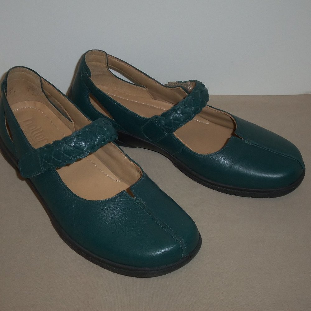 Womens US 9M Teal Hotter Comfort Shake Shoes Round Toes Mary Jane Flats Leather